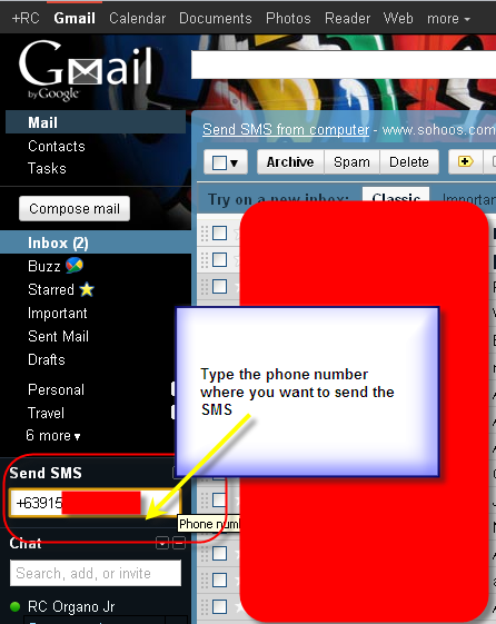 Send SMS on GMAIL - Type the number